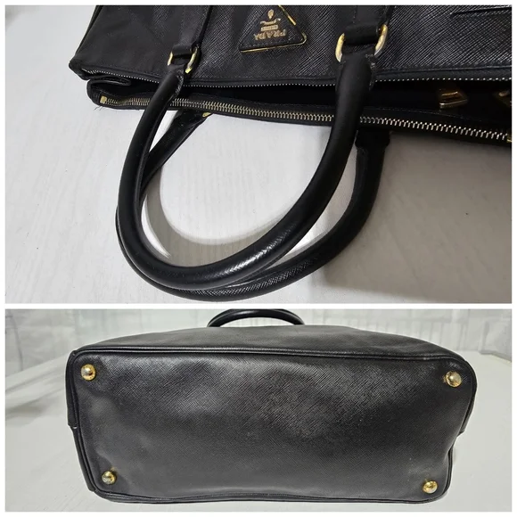 Prada Saffiano Lux Leather Middle Zip Tote Bag Black - Picture 11 of 14